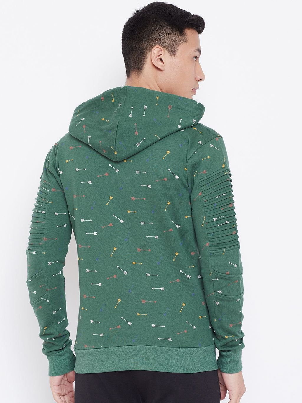  Aesthetic Bodies Men Green & White Printed Hooded Sweatshirt