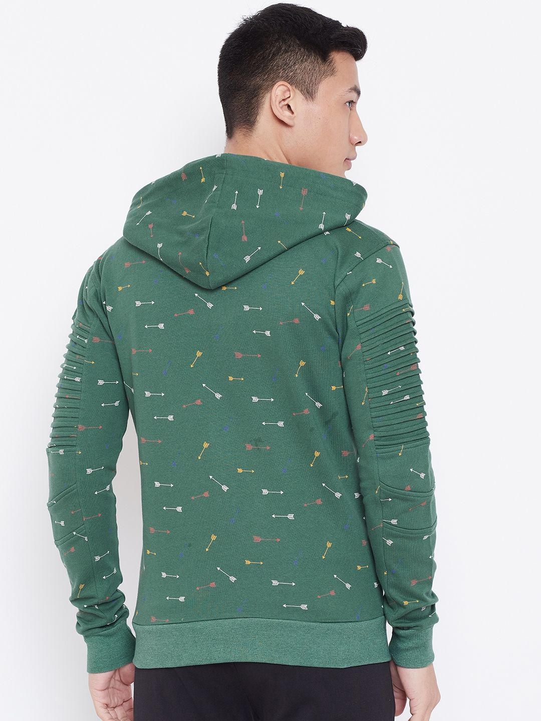  Aesthetic Bodies Men Green & White Printed Hooded Sweatshirt