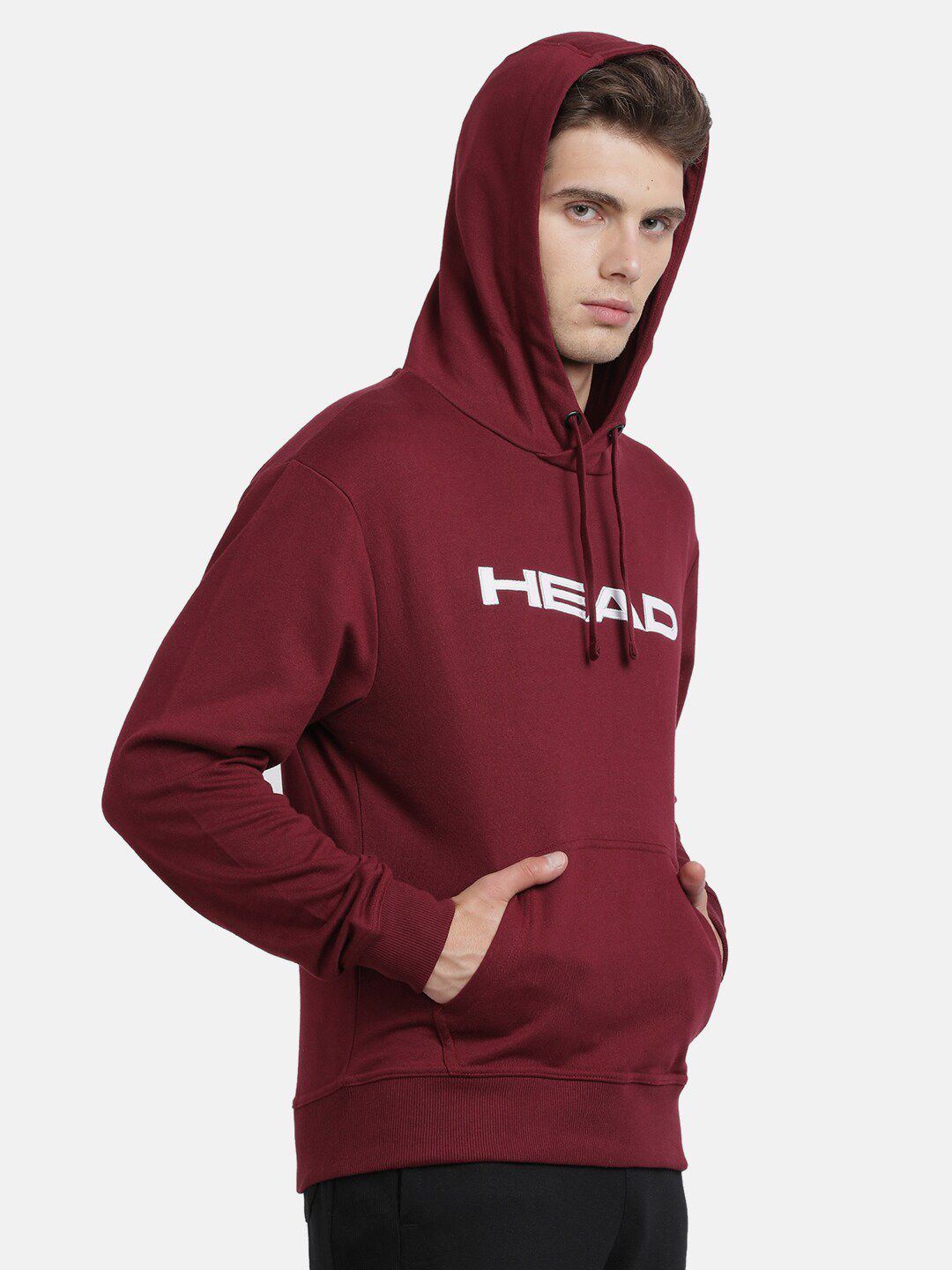  Head Men Maroon Typography Printed Hooded Sweatshirt