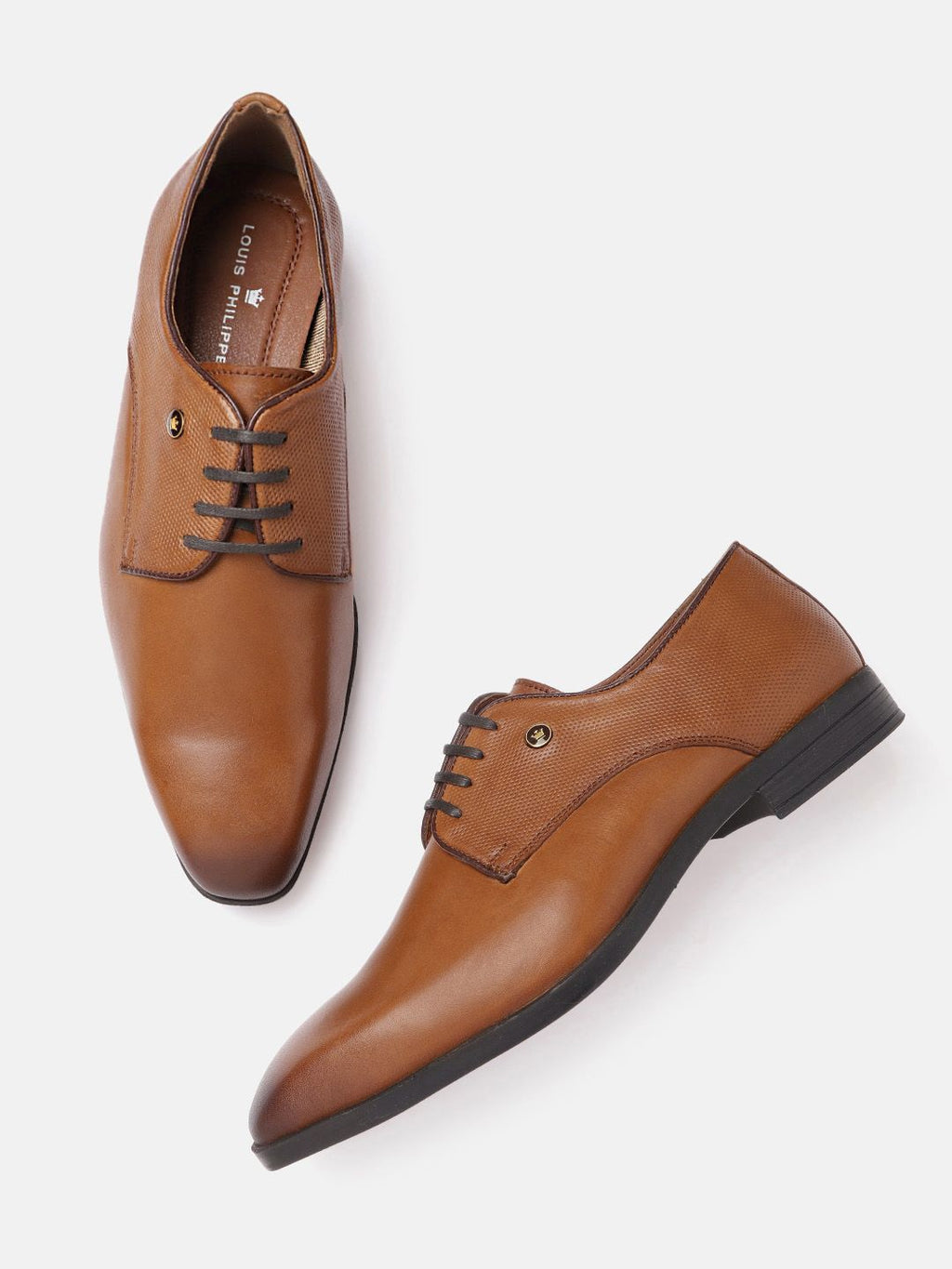  Louis Philippe Men Camel Brown Solid Leather Formal Derbys With Perforated Detail