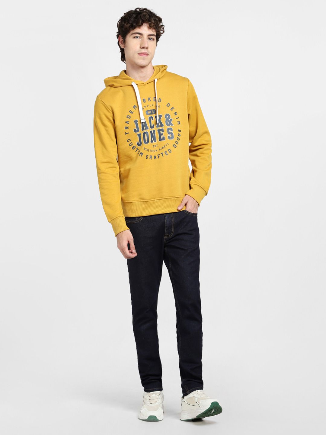  Jack & Jones Men Yellow Printed Hooded Sweatshirt