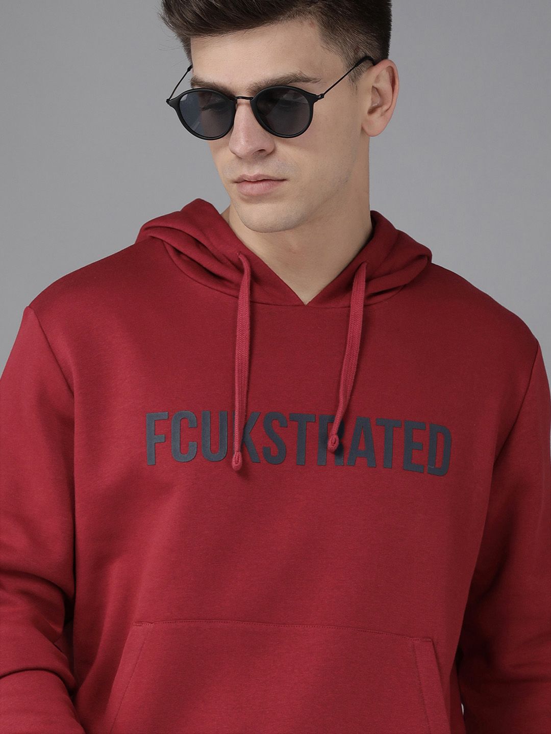  French Connection Men Red Brand Logo Printed Hooded Sweatshirt