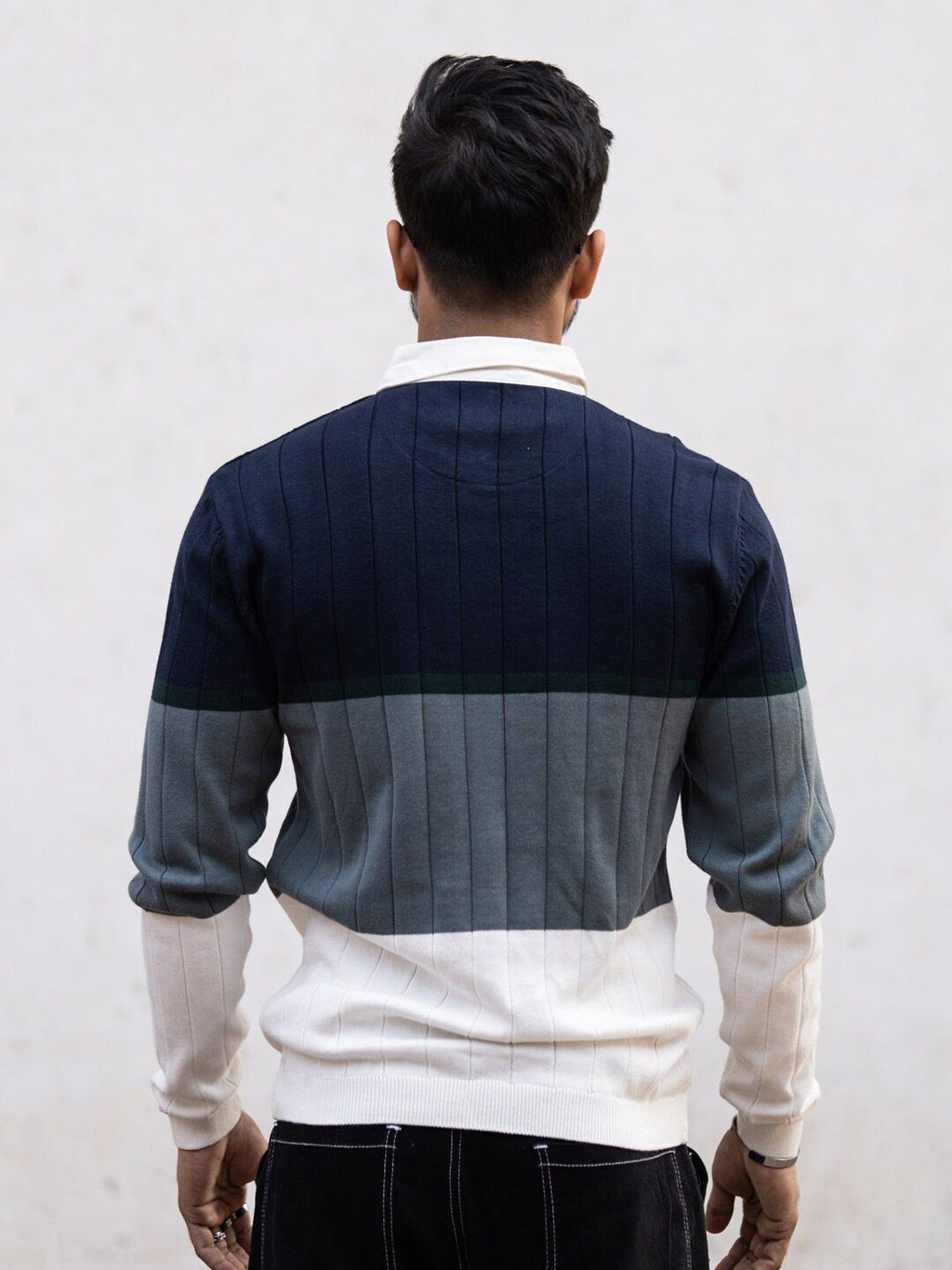  Powerlook Colourblocked Shirt Collar Ribbed Sweatshirt