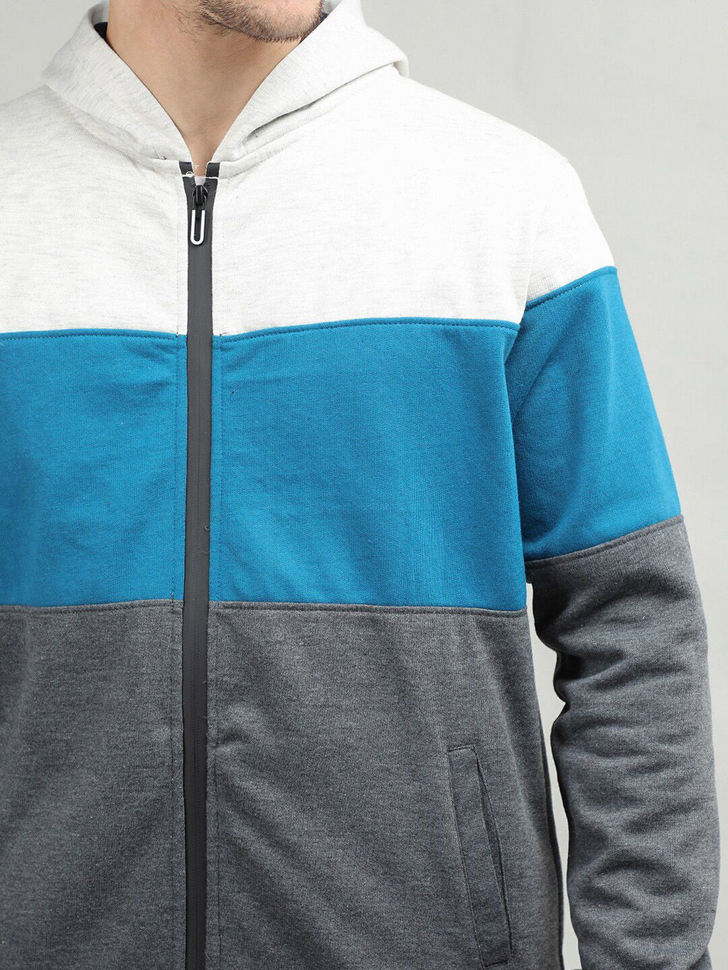  CHKOKKO Men Colorblocked Hooded Zipper Tracksuit
