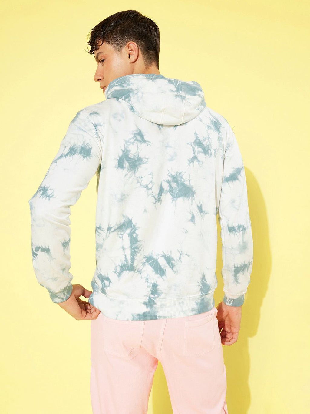  Mast & Harbour Men White & Blue Dyed Pure Cotton Printed Hooded Sweatshirt