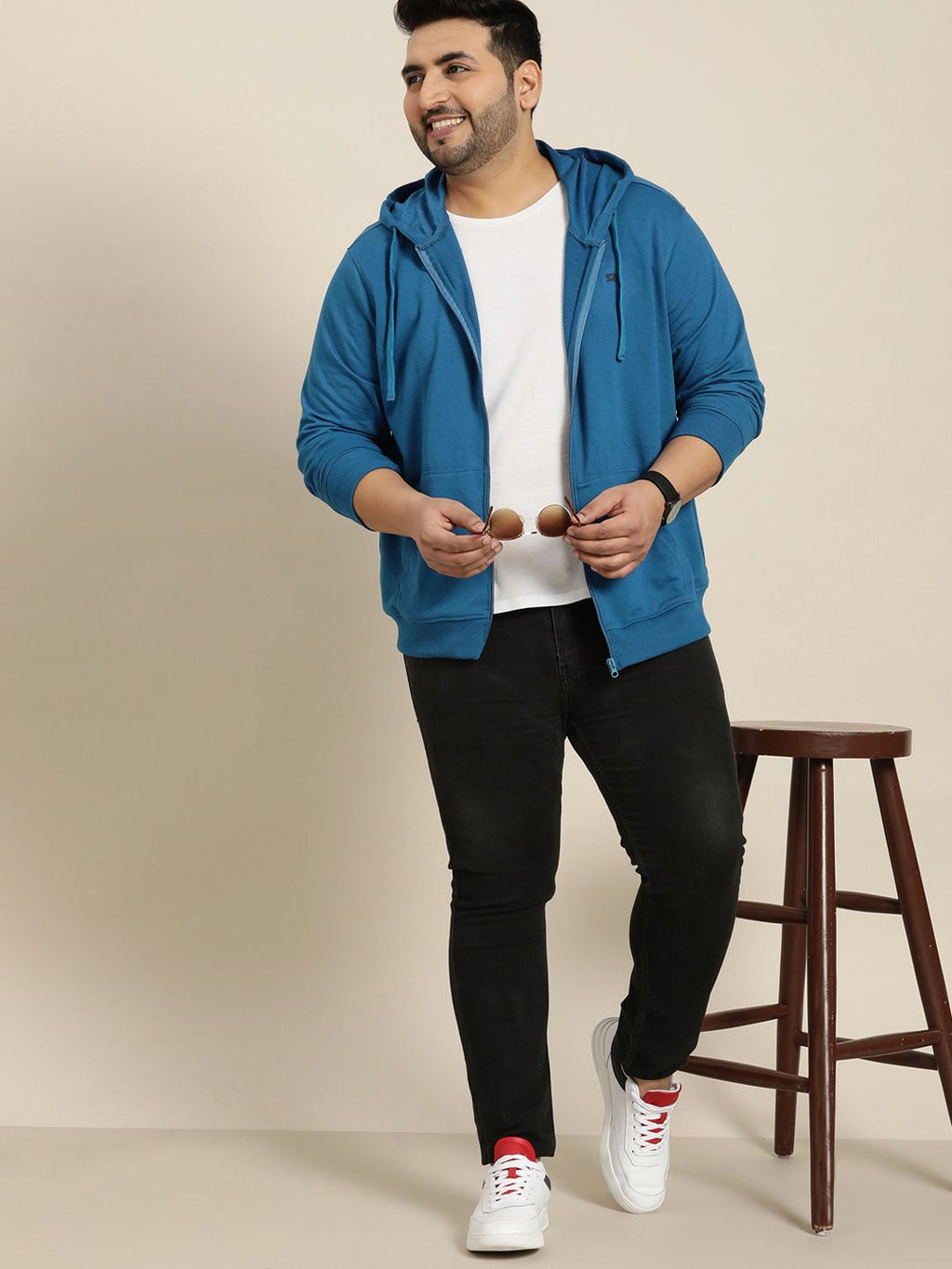  Sztori Men Plus Size Blue Hooded Sweatshirt