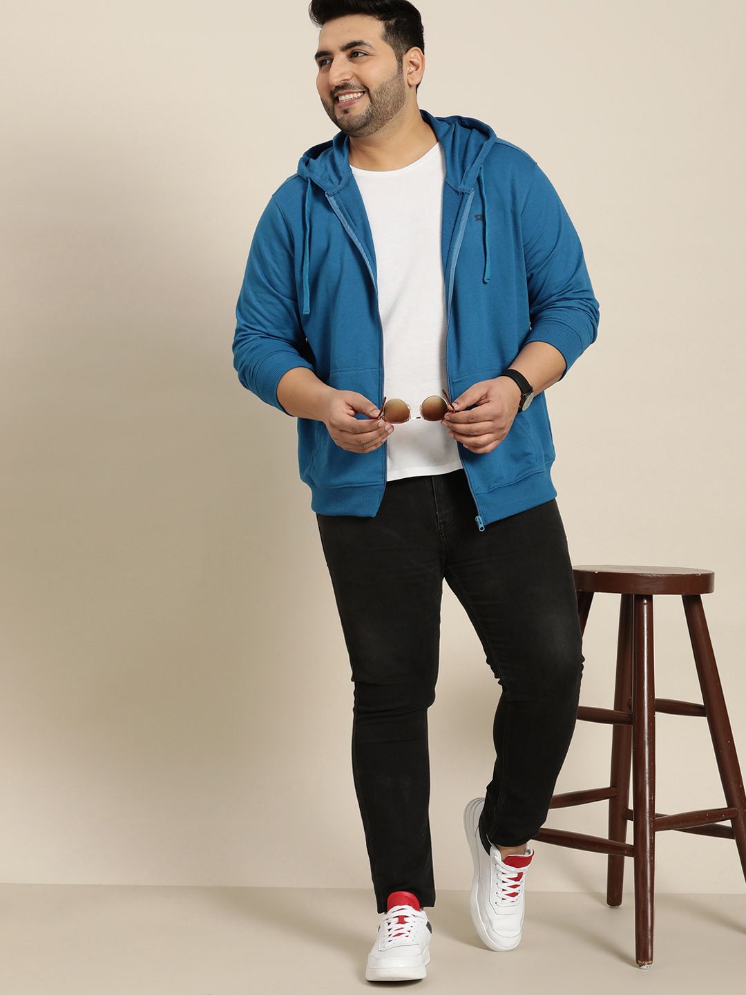  Sztori Men Plus Size Blue Hooded Sweatshirt