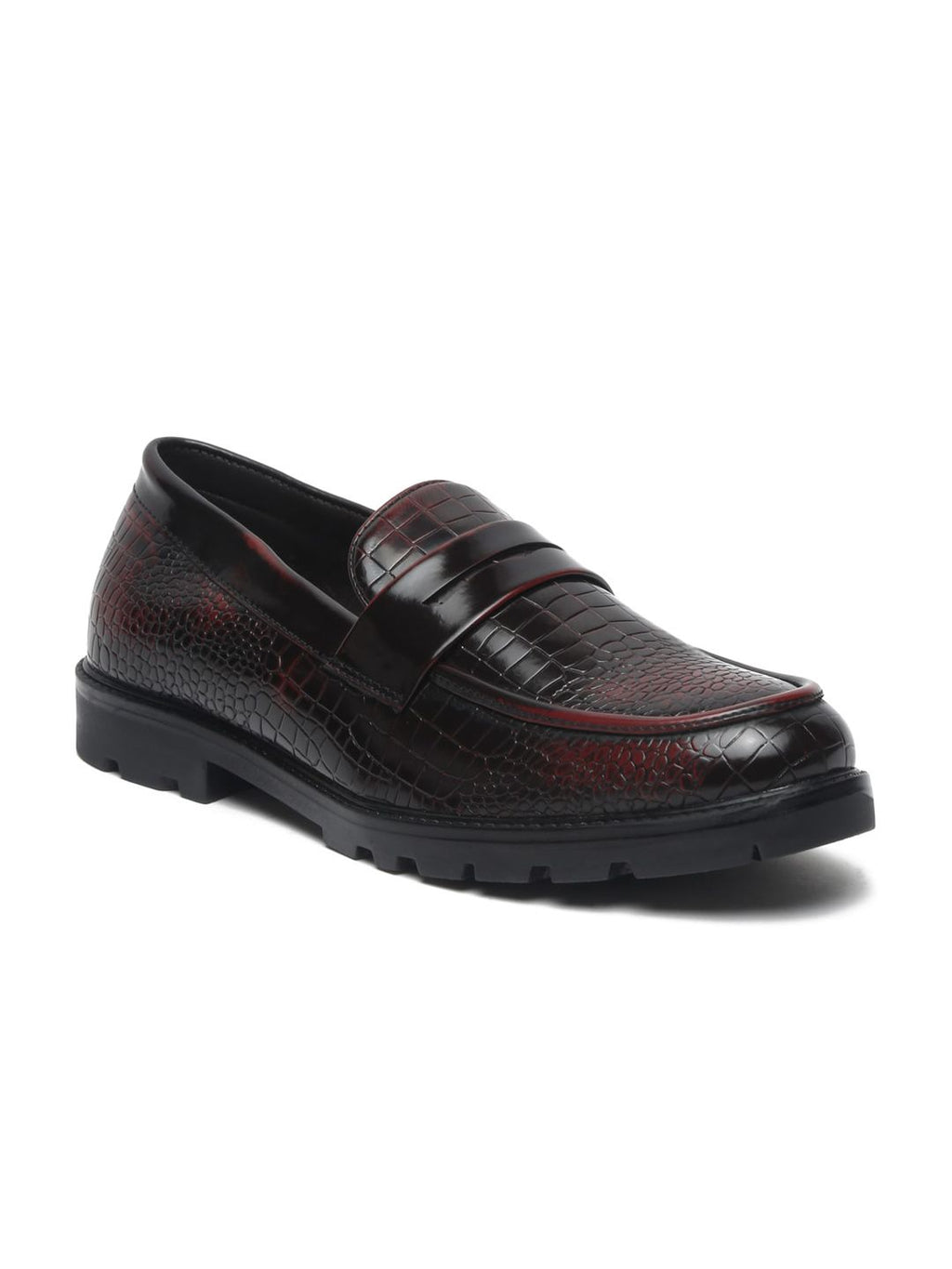  MUTAQINOTI Men Textured Vegan Leather Formal Loafers