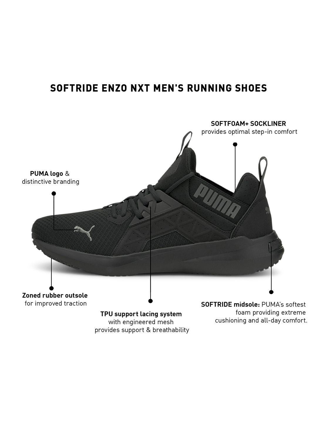 Puma Men Black Solid Softride Enzo NXT Running Sneakers