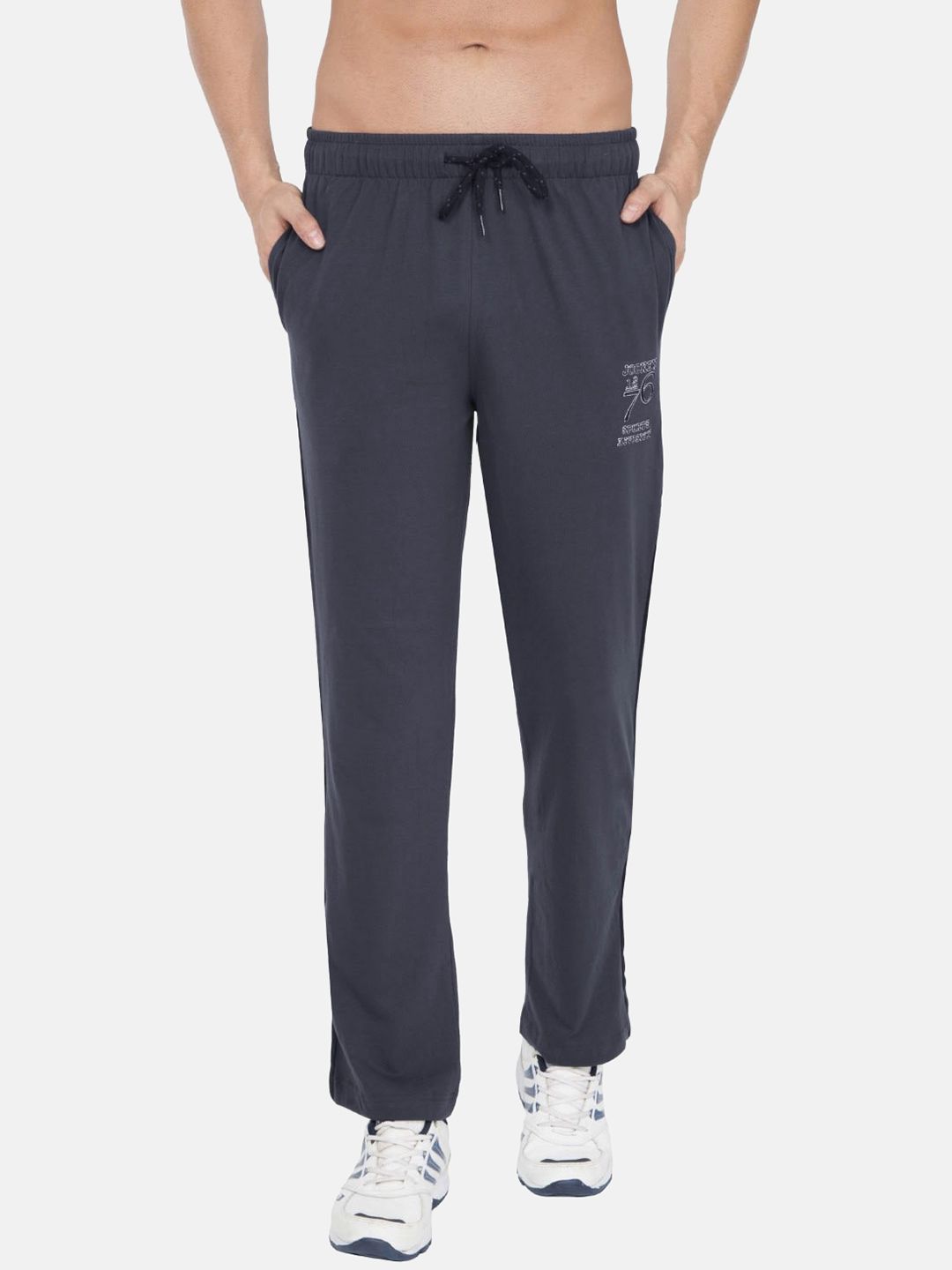  Jockey Men Grey Solid Track Pants With Side Stripes