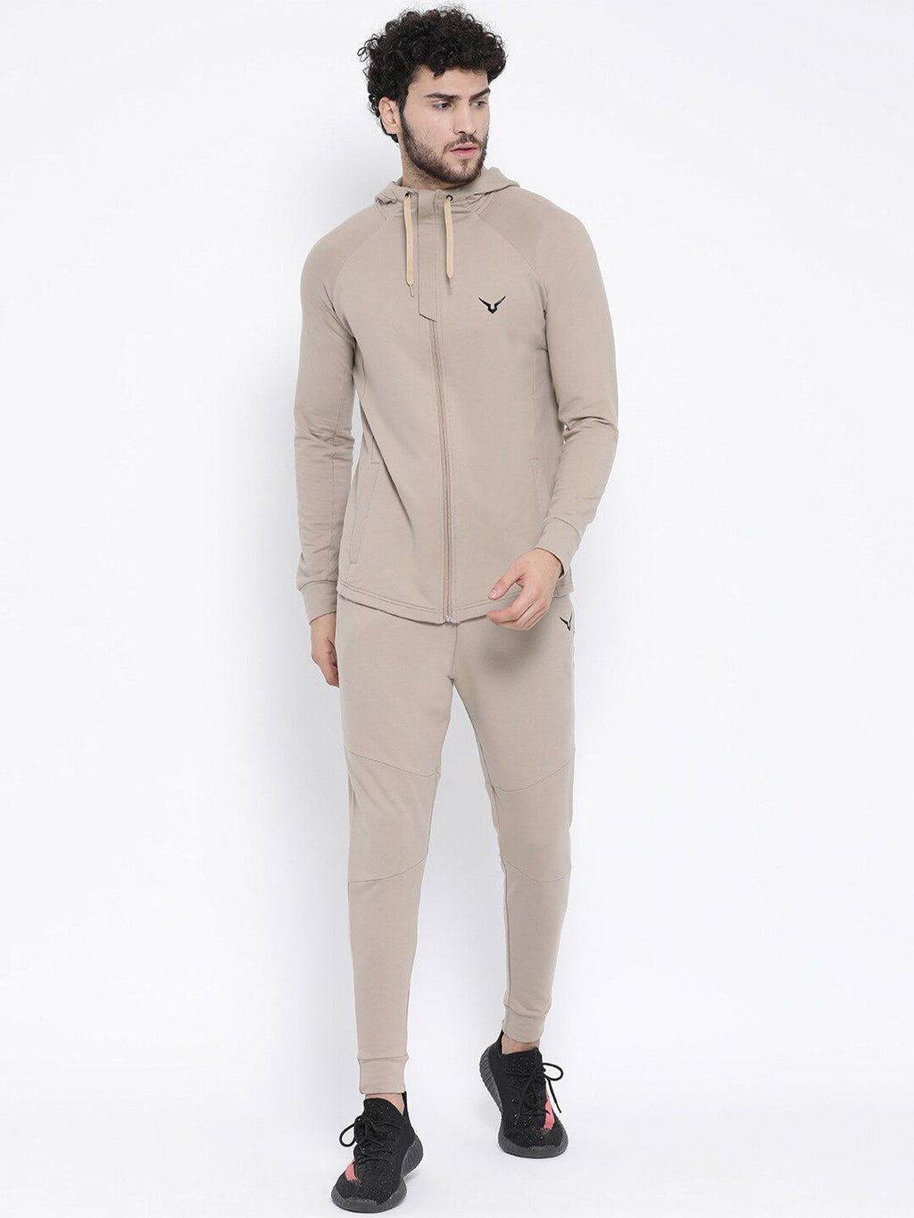  Invincible Men Beige Solid Slim-Fit Tracksuit