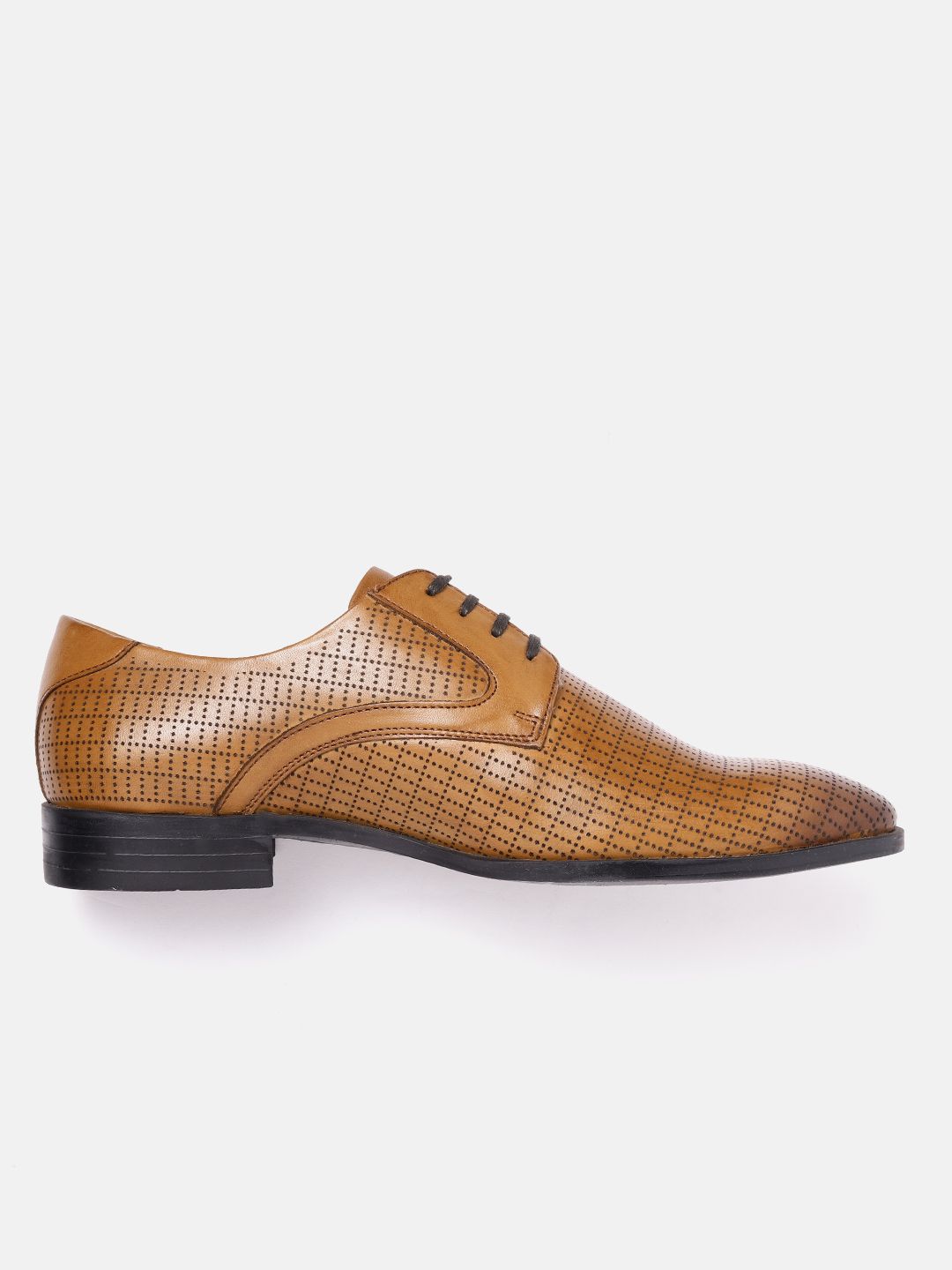  Louis Philippe Men Tan Brown Perforated Leather Formal Derbys