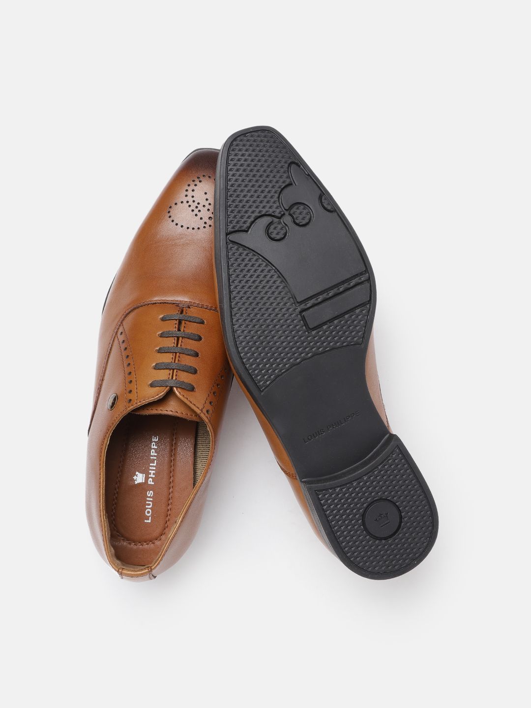  Louis Philippe Men Tan Brown Leather Formal Oxfords With Brogue Detail