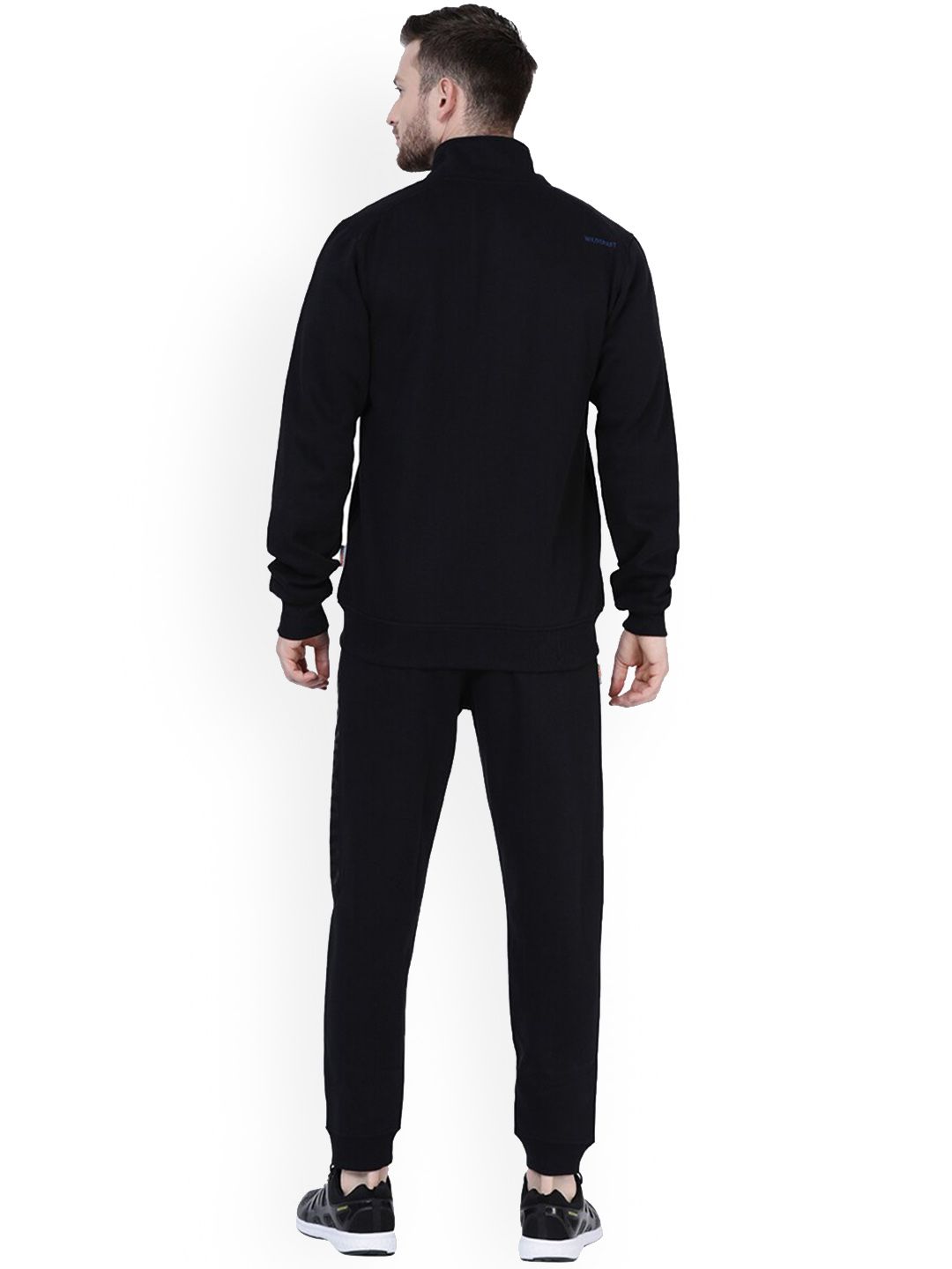  Wildcraft Men Black Ribbed Collar Relaxed-Fit Tracksuit