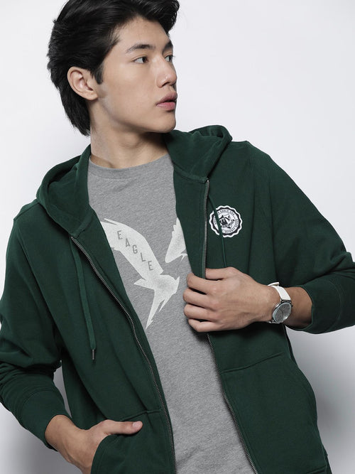  AMERICAN EAGLE OUTFITTERS Men Green Hooded Sweatshirt