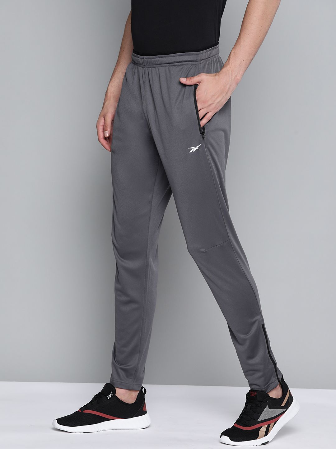 Reebok Men Charcoal Grey Solid Training Track Pants
