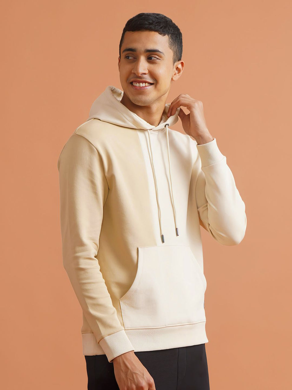  DAMENSCHMen Solid Beige Cotton Regular Fit Colorblock Sweatshirt