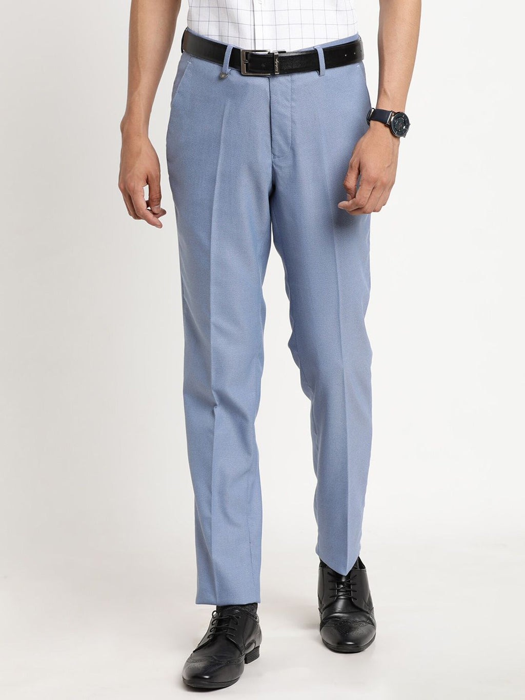  Turtle Men Blue Tailored Slim Fit Formal Trousers