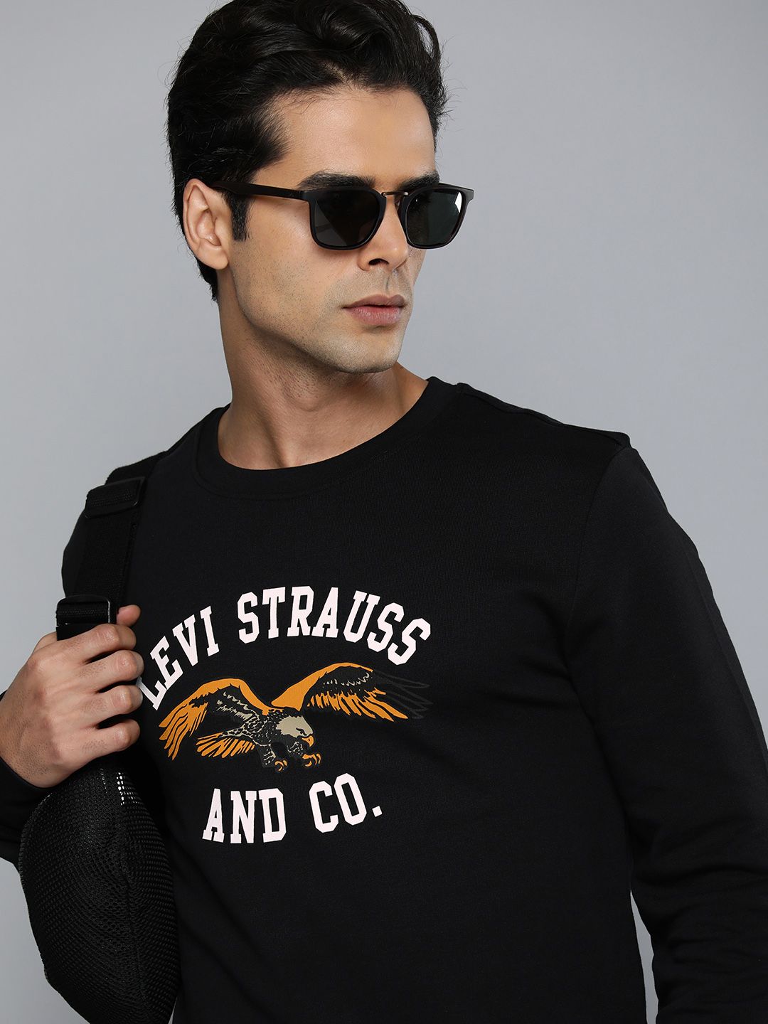  Levis Men Black Printed Round Neck Pure Cotton Sweatshirt