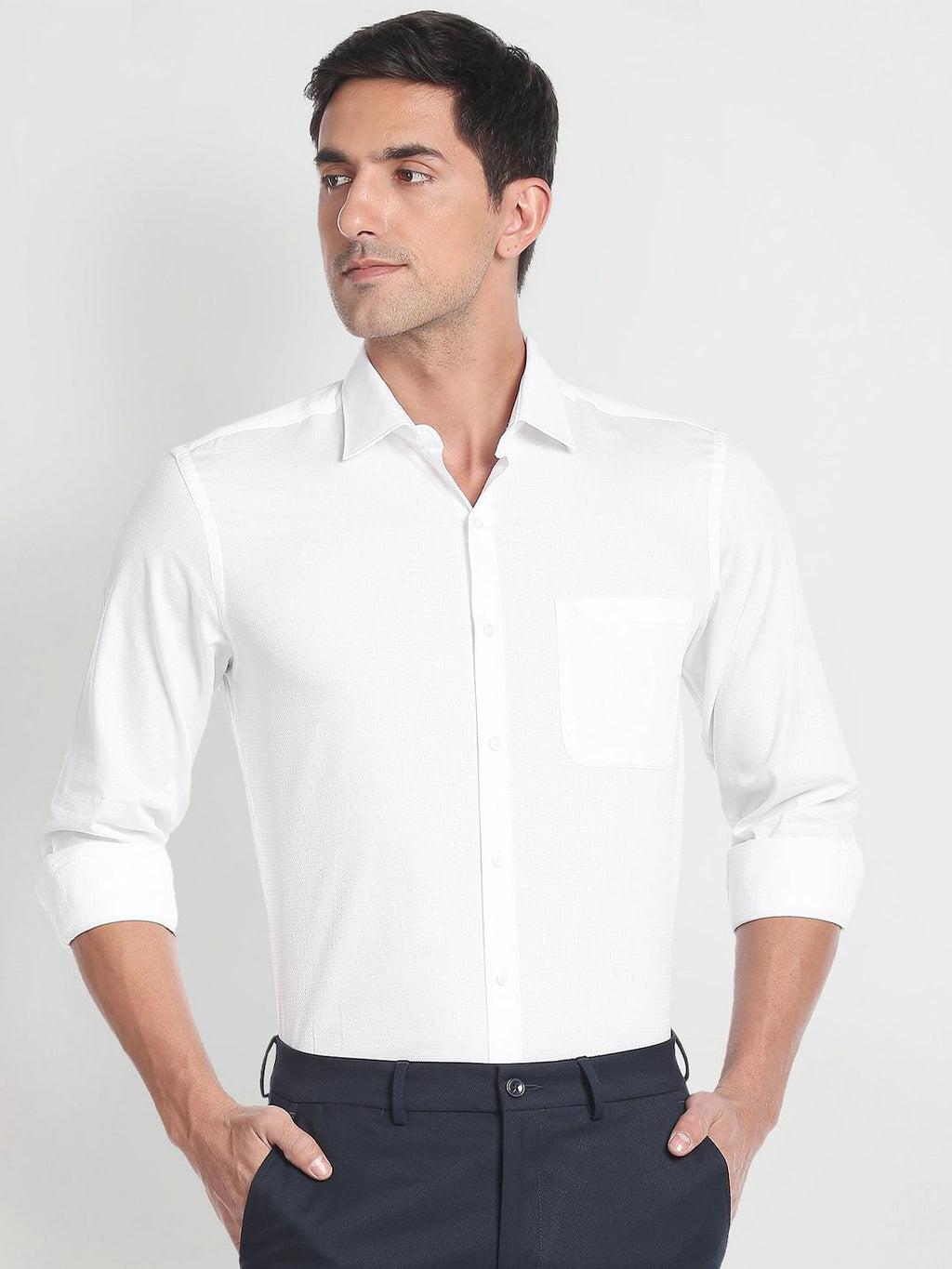  Arrow Textured Spread Collar Pure Cotton Formal Shirt