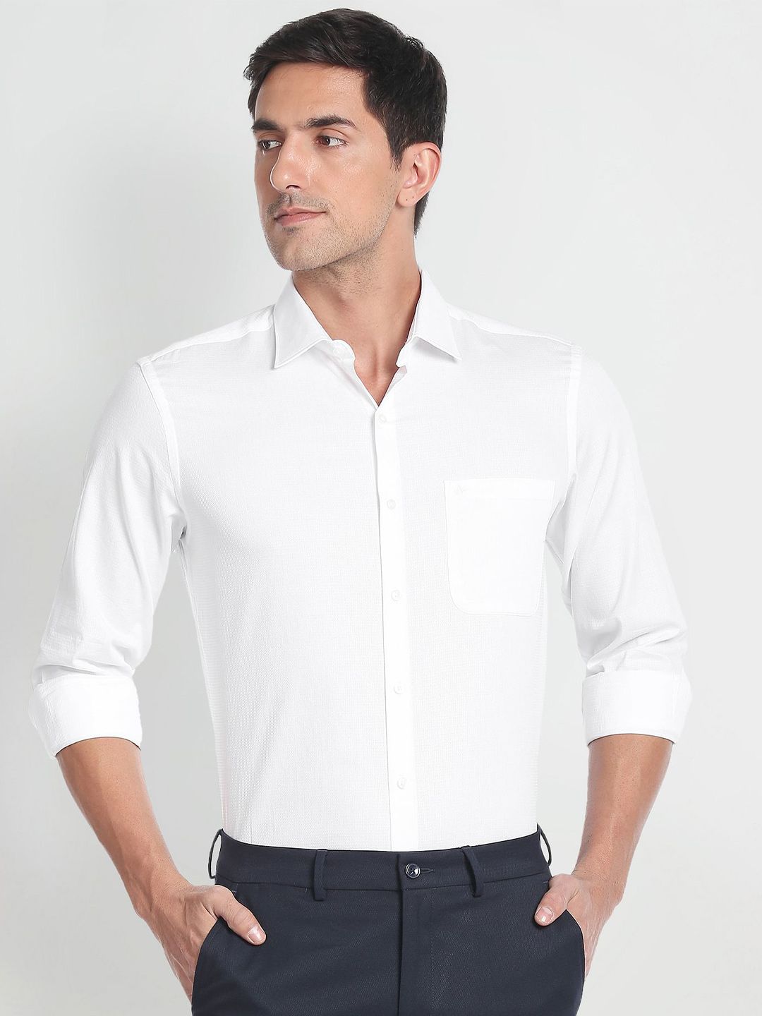  Arrow Textured Spread Collar Pure Cotton Formal Shirt