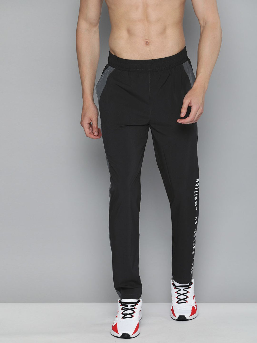  HRX By Hrithik Roshan Men Jet Black & Anthracite Colourblock Slim Fit Rapid-Dry Antimicrobial Training Track Pants