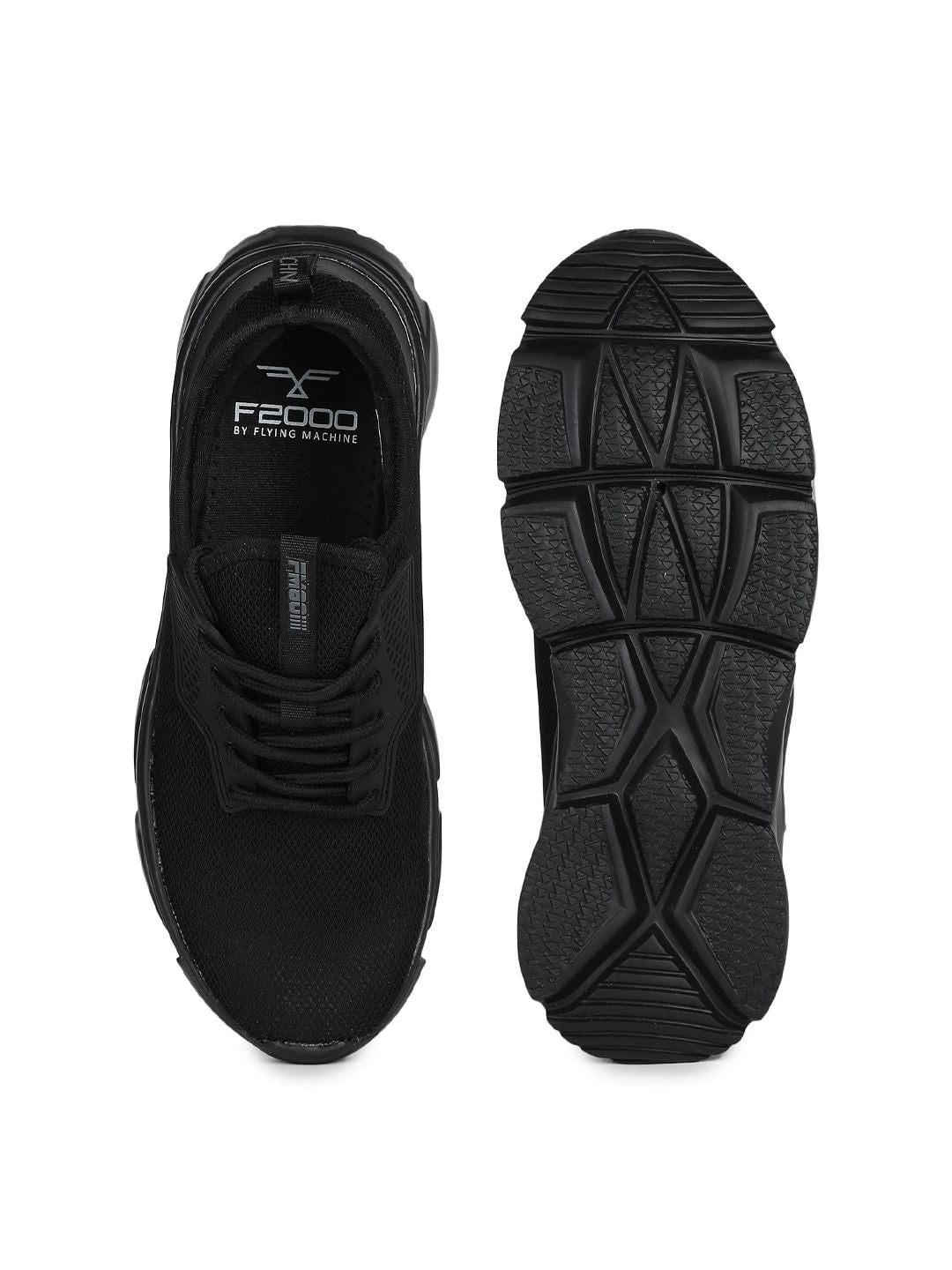  Flying Machine Men Black Mesh Walking Shoes