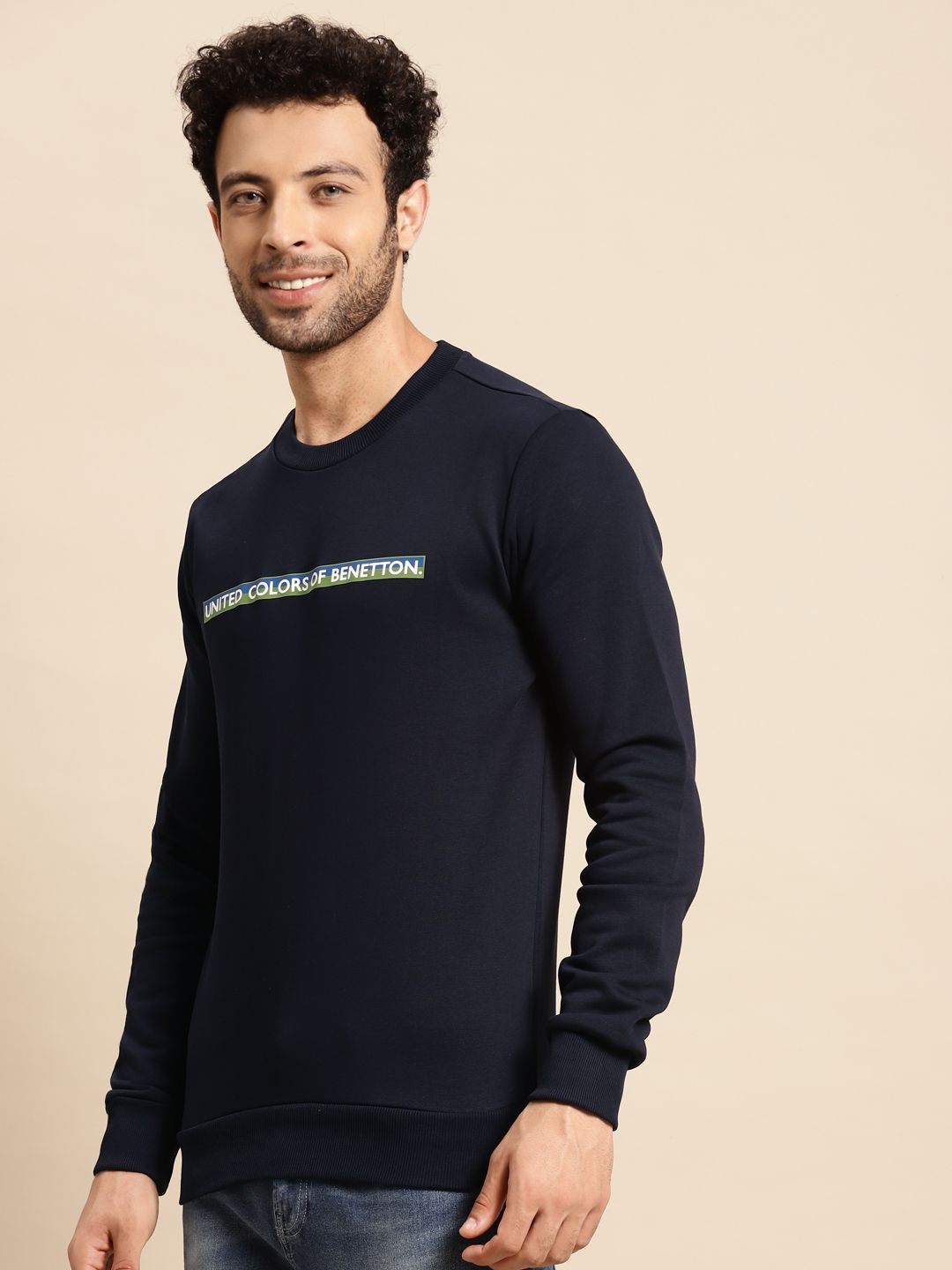  United Colors Of Benetton Men Navy Blue Brand Logo Printed Sweatshirt