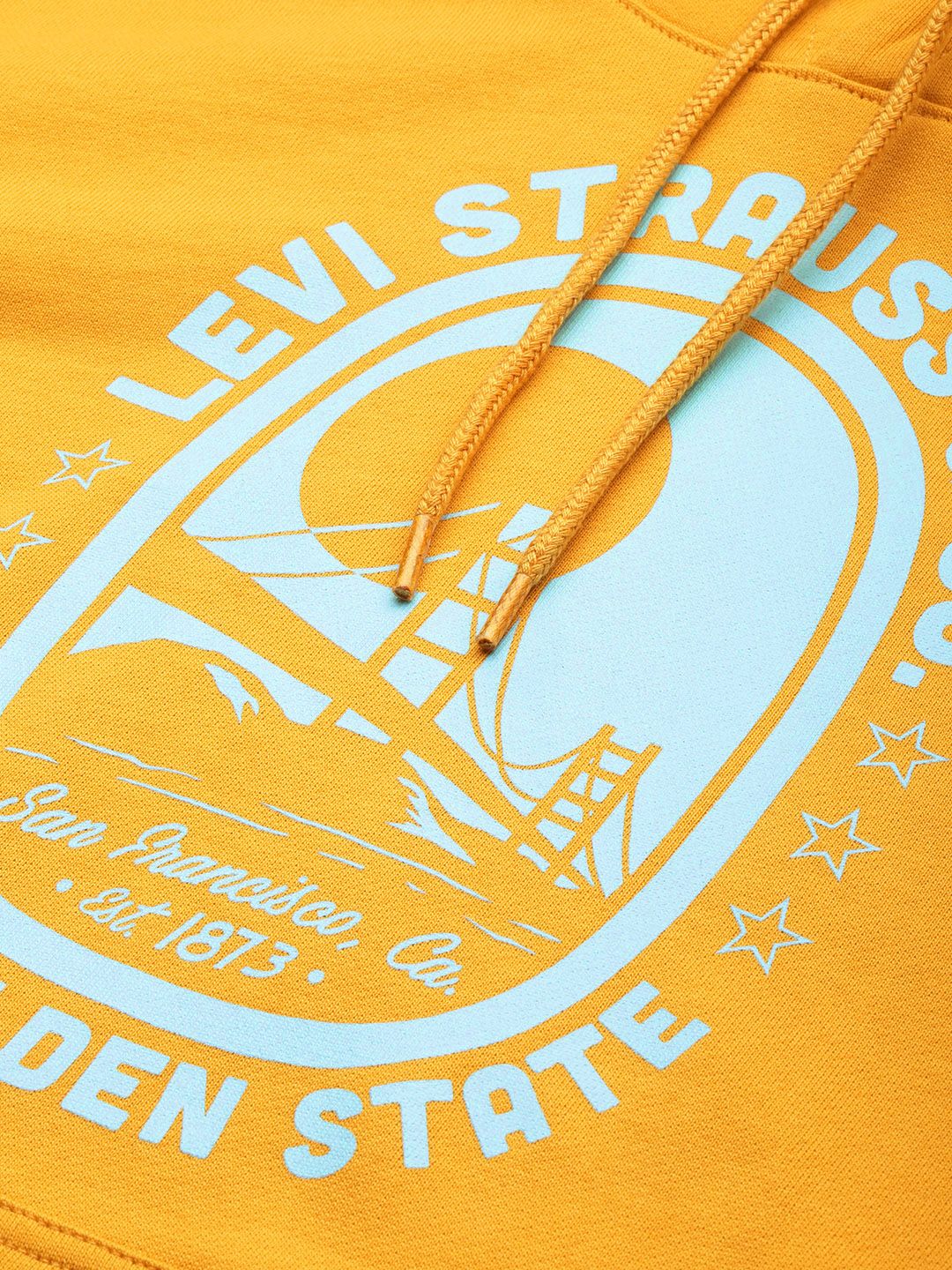  Levis Men Yellow Printed Hooded Pure Cotton Sweatshirt