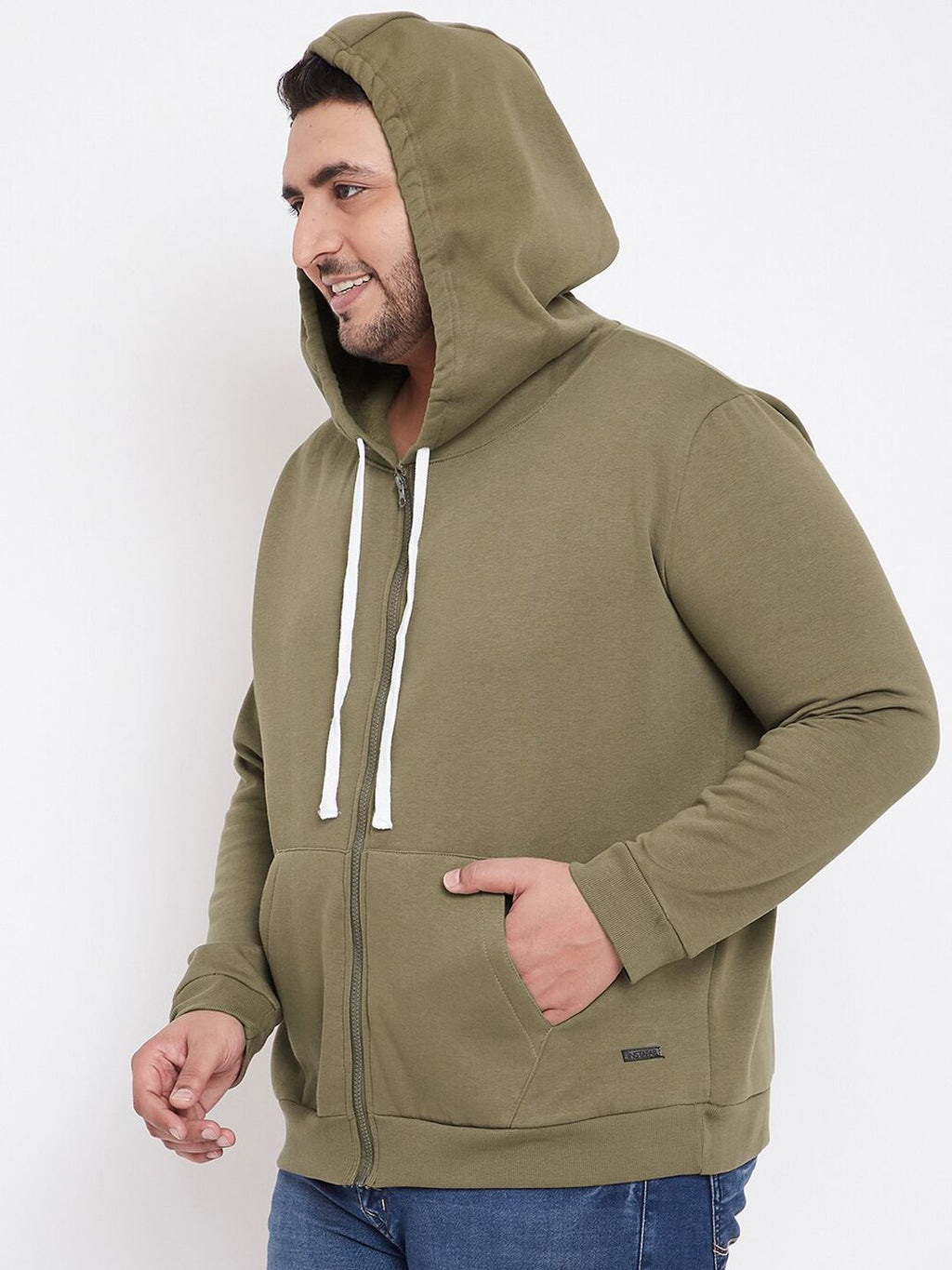  Instafab Plus Men Olive Green Solid Hooded Sweatshirt