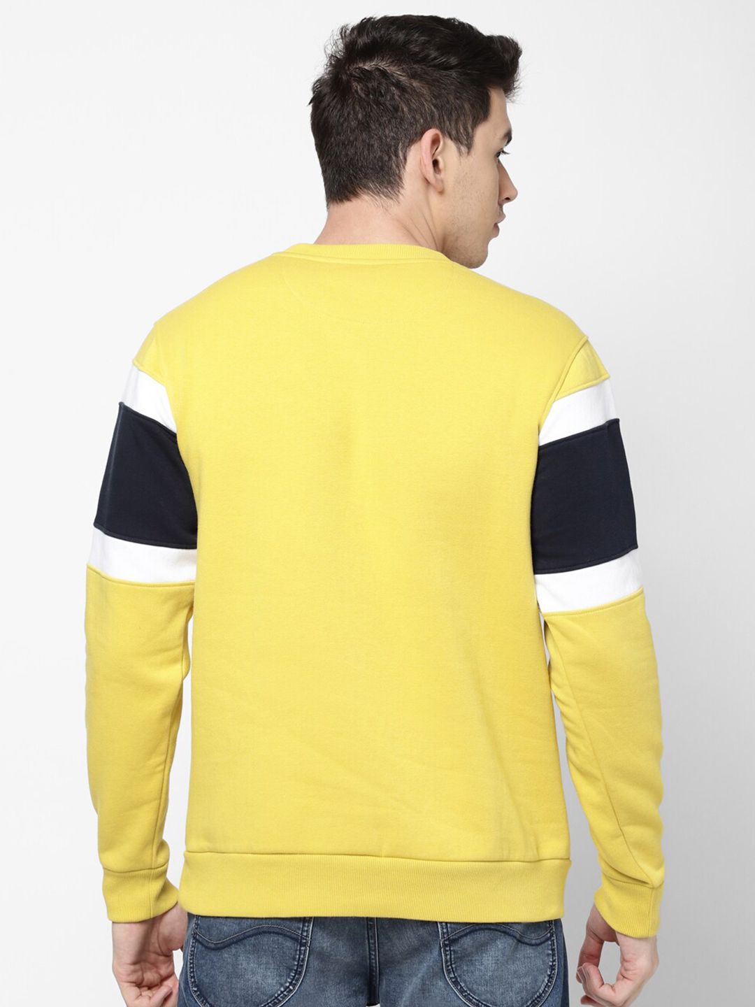 Lee Men Mustard Colourblocked Detachable Hood Cotton Sweatshirt