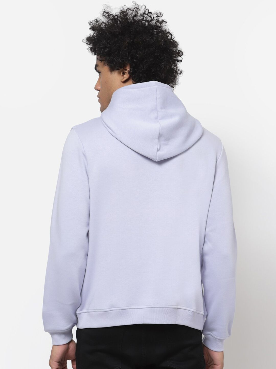  YOONOY Men Lavender Printed Hooded Sweatshirt