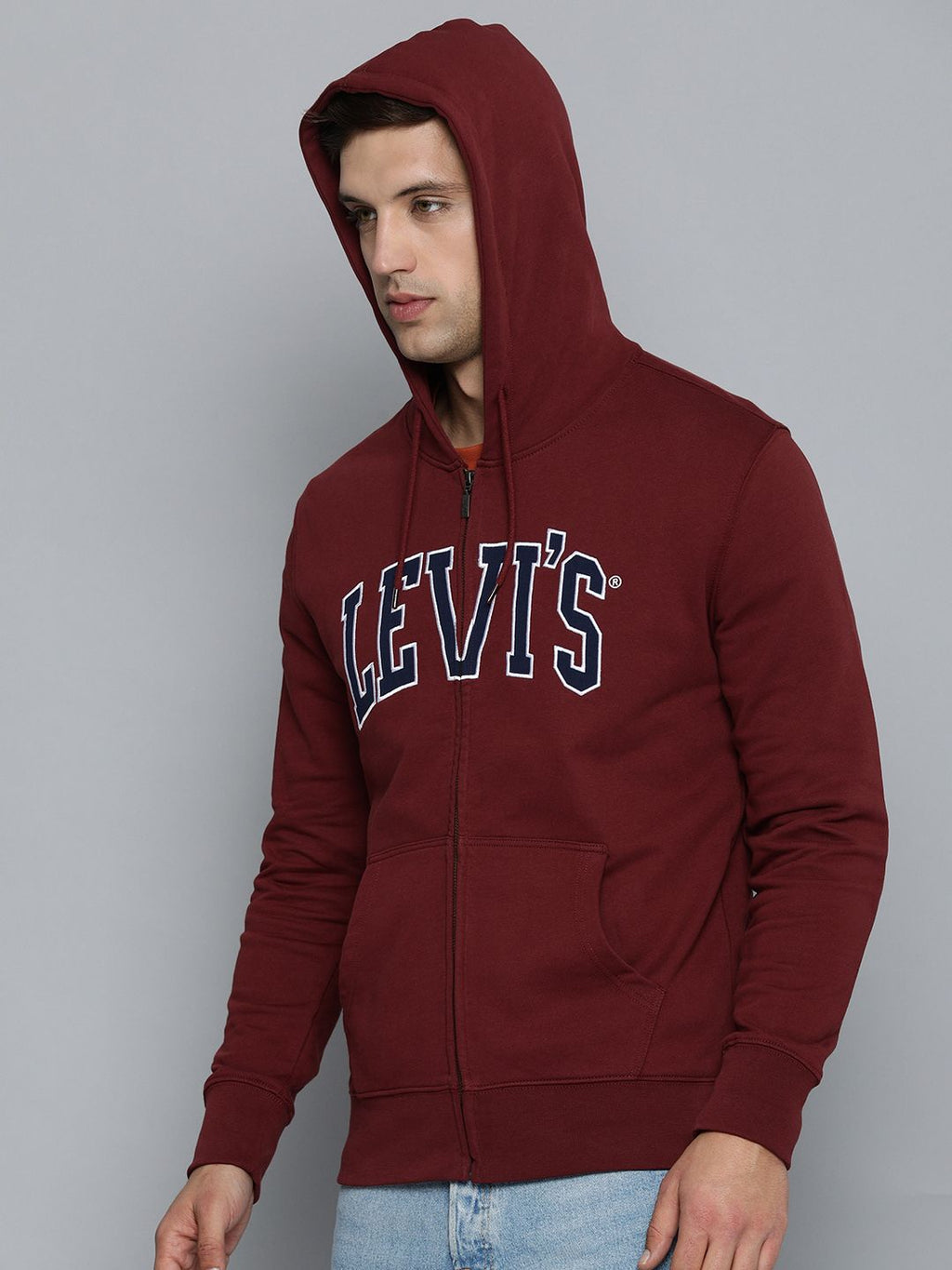 Levis Men Maroon Brand Logo Print Pure Cotton Hooded Sweatshirt