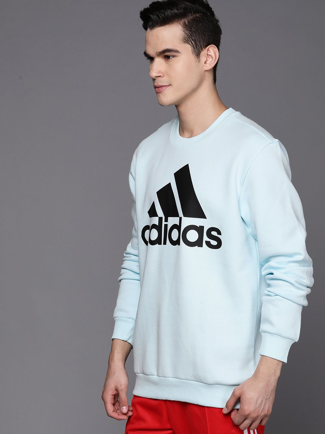  ADIDAS Men Blue & Black Brand Logo Printed Sweatshirt