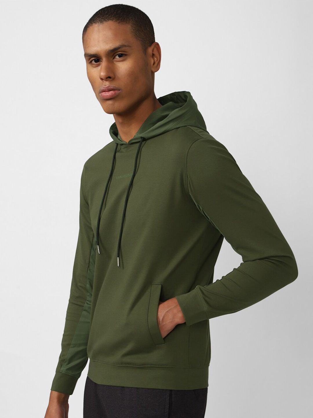  Van Heusen Flex Men Green Cotton Hooded Sports Sweatshirt