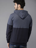  Campus Sutra Men Navy Blue Colourblocked Hooded Sweatshirt