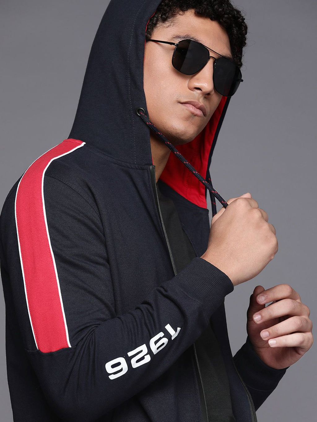  Ducati Men Navy Blue & Red Printed Hooded Sweatshirt