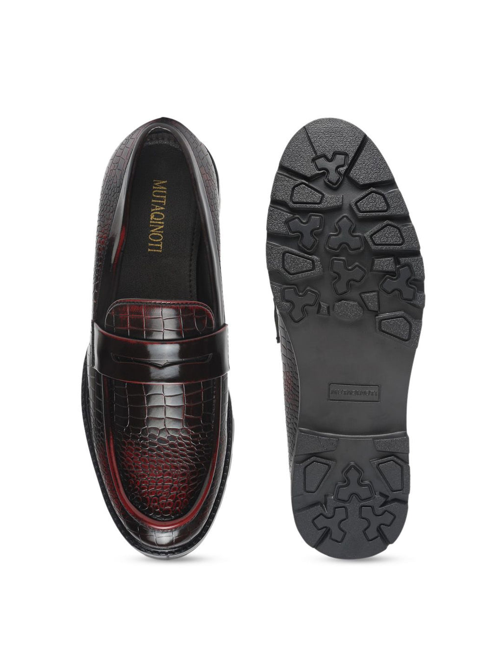  MUTAQINOTI Men Textured Vegan Leather Formal Loafers