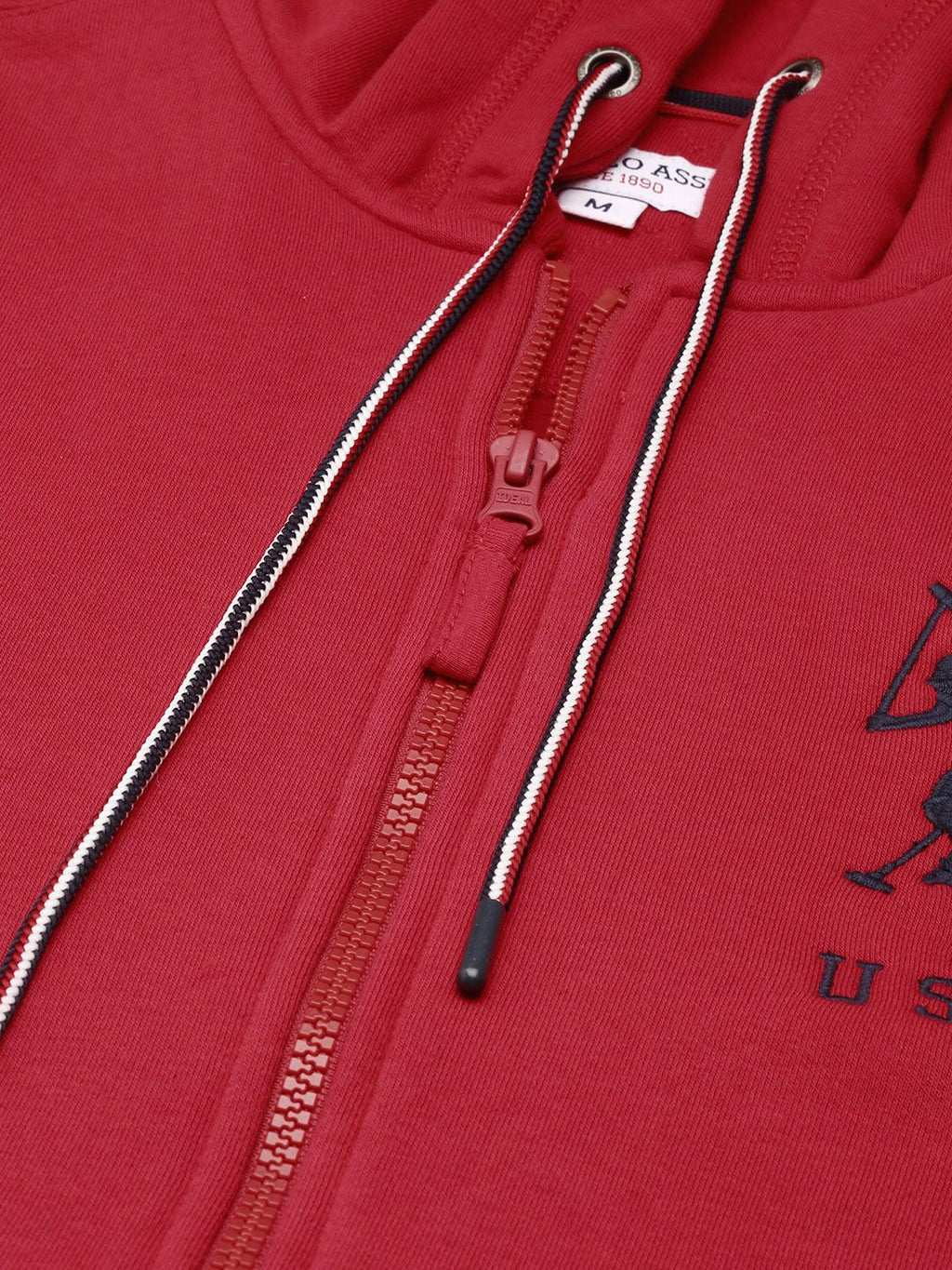 U.S. Polo Assn. U S Polo Assn Men Red Hooded Full Sleeves Front Open Sweatshirt