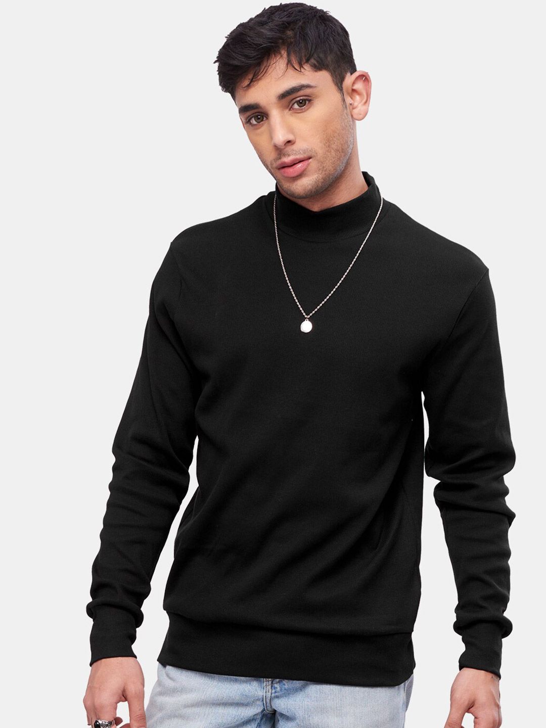  The Souled Store Men Cotton High Neck Solid Sweatshirt