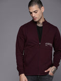  WROGN Men Maroon Applique Mock-Collar Front-Open Sweatshirt