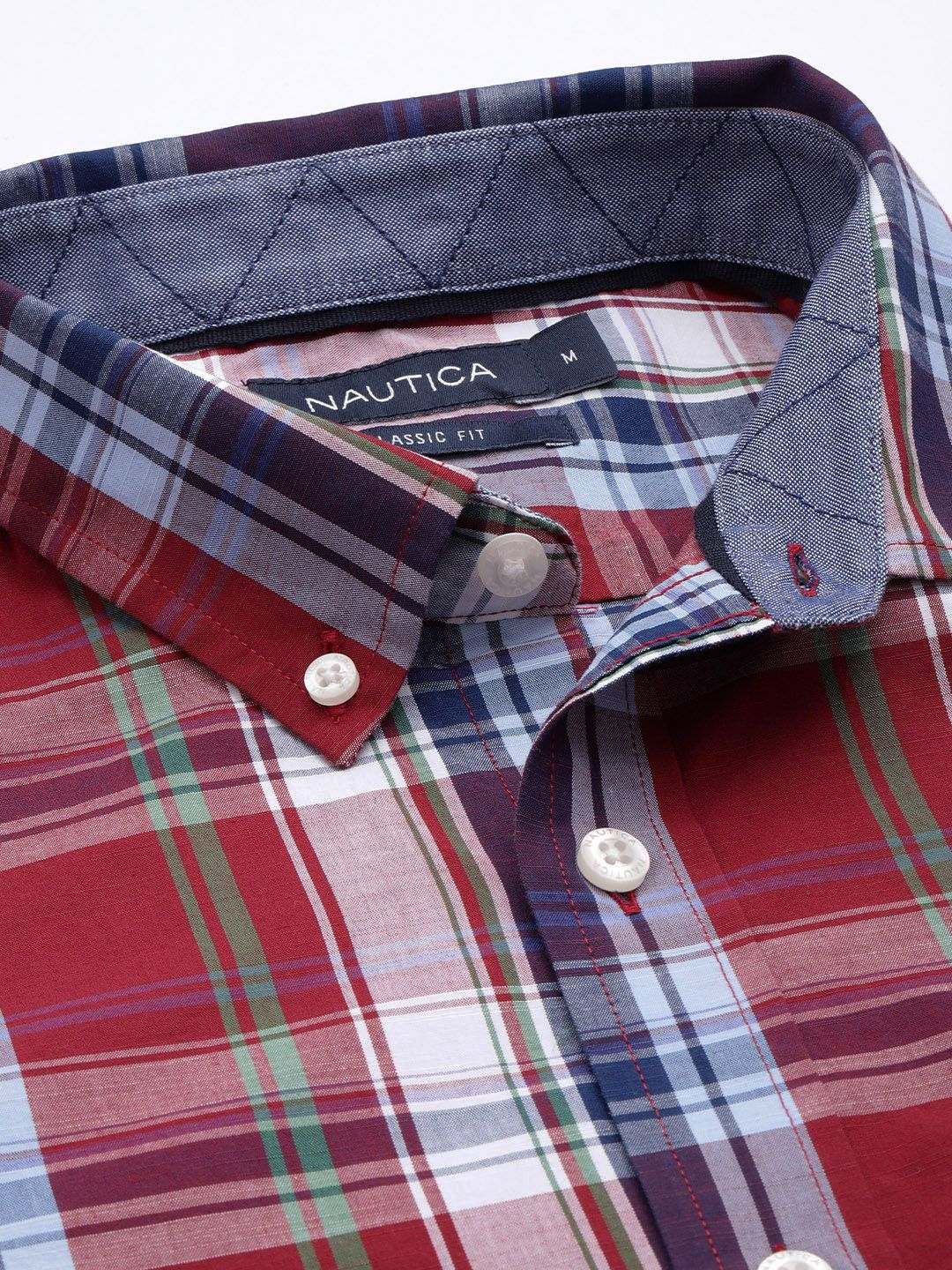  Nautica Men Pure Cotton Classic Tartan Checks Opaque Casual Shirt