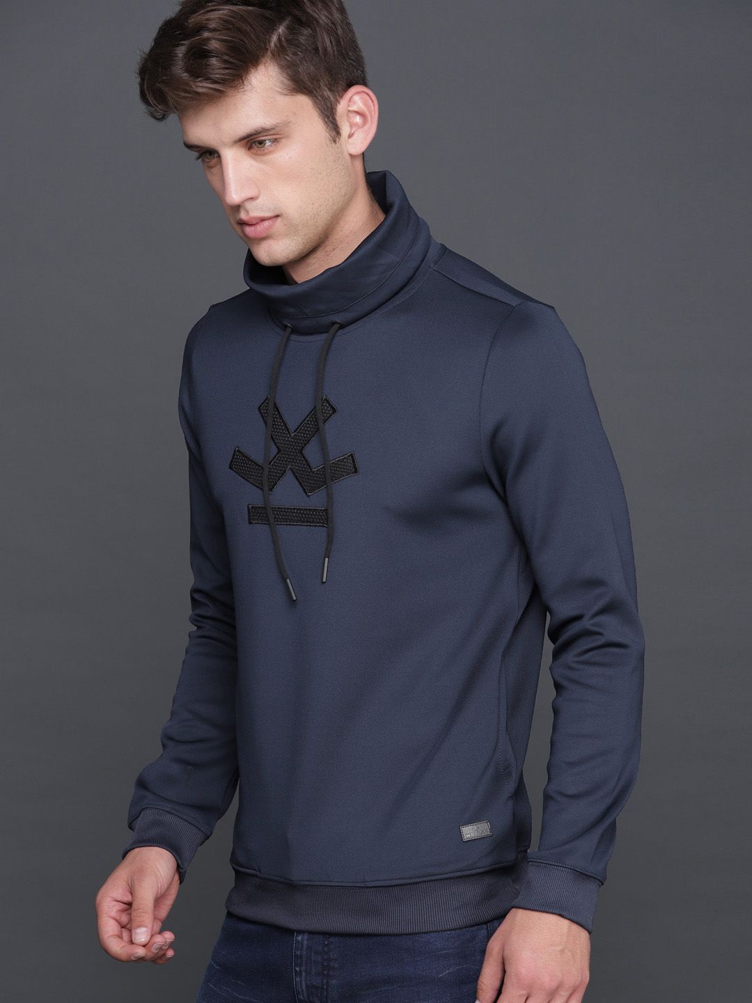  WROGN Men Navy Solid Sweatshirt
