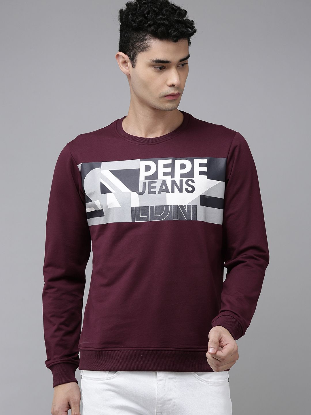  Pepe Jeans Men Burgundy Printed Sweatshirt