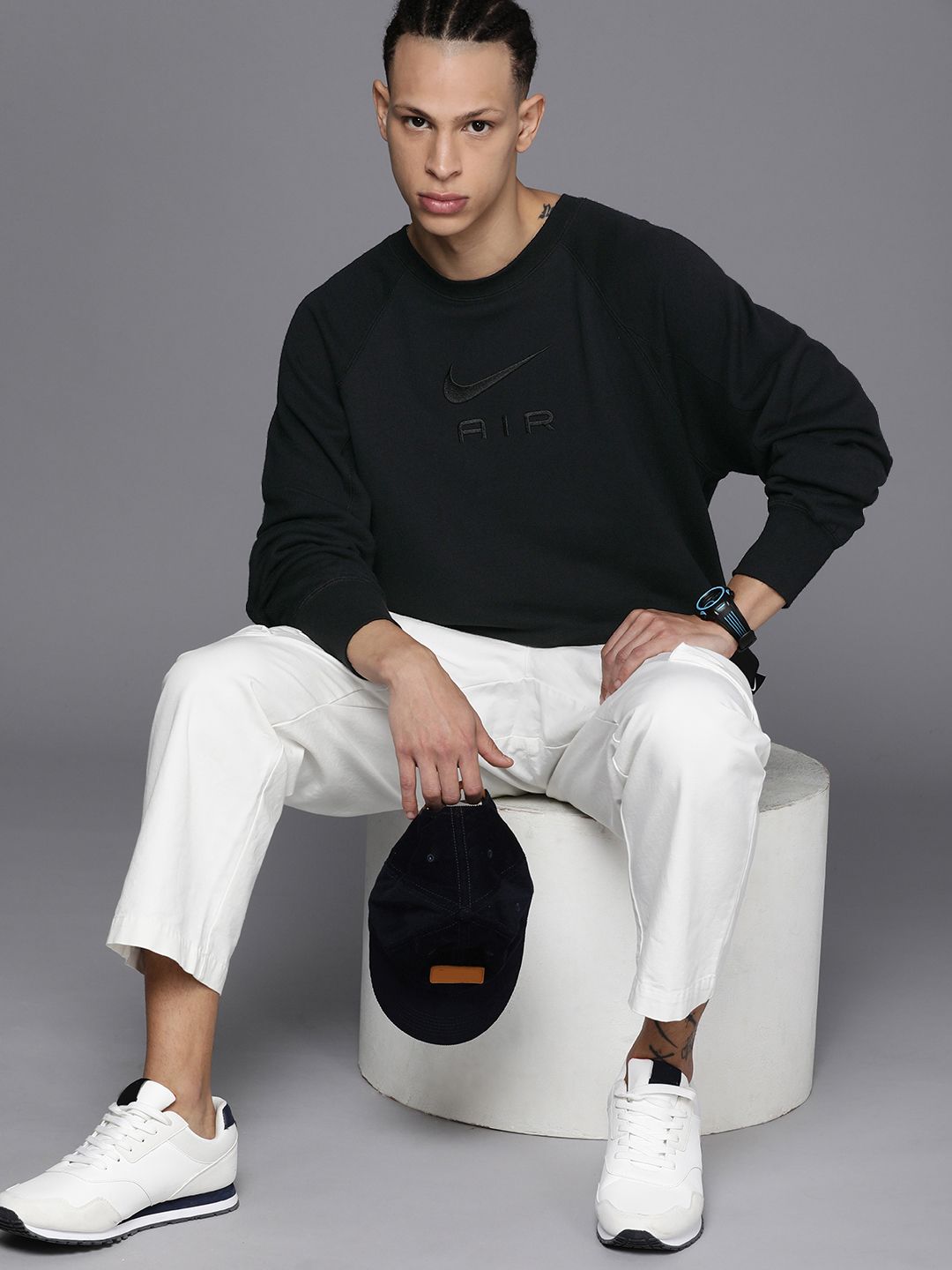  Nike Embroidered Brand Logo Loose Fit Pure Cotton AIR FT CREW Sweatshirt