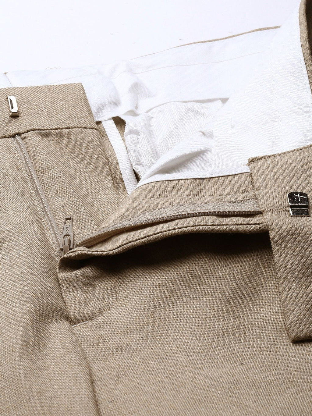  Arrow Men Khaki Solid Mid-Rise Formal Trousers