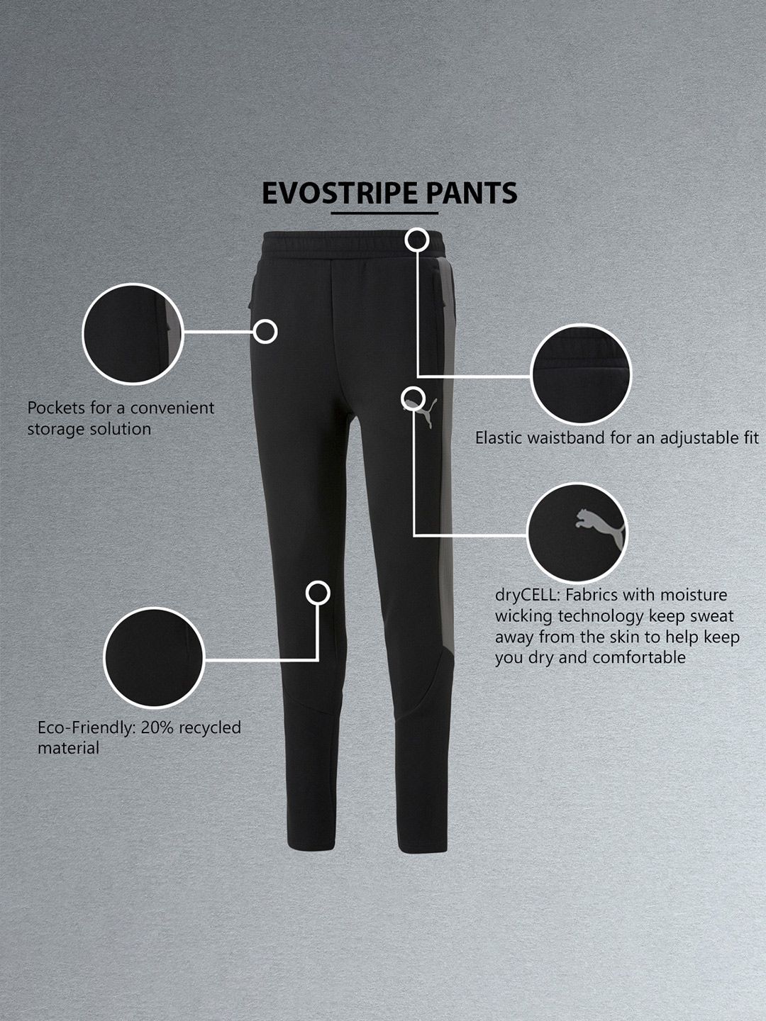  Puma Men Black DryCELL Slim Fit Evostripe Track Pants