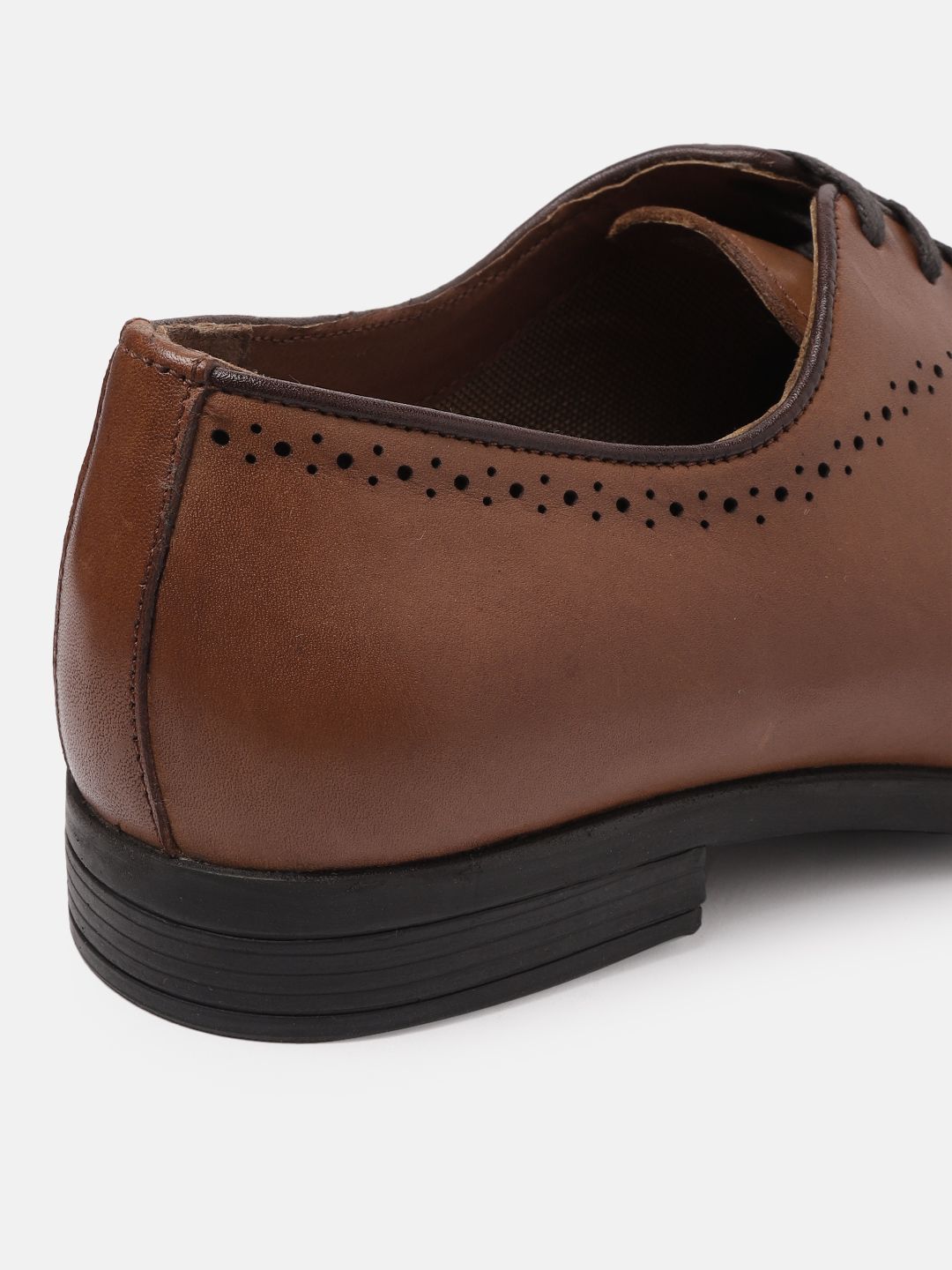  Louis Philippe Men Brown Solid Leather Formal Oxfords With Perforated Detail