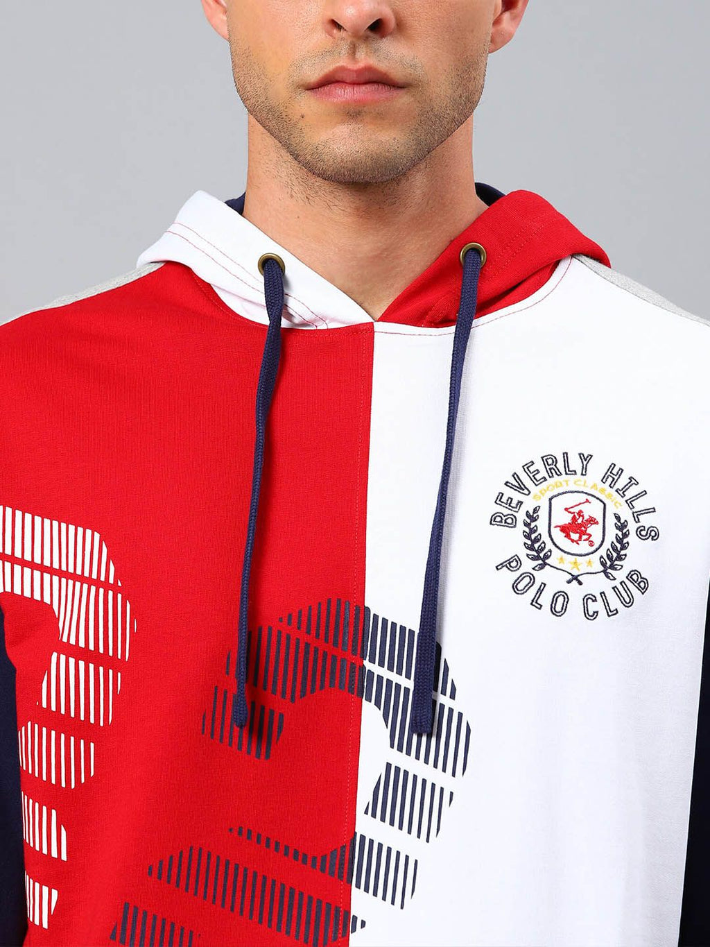  Beverly Hills Polo Club Men Red Colourblocked Hoodie Cotton Sweatshirt