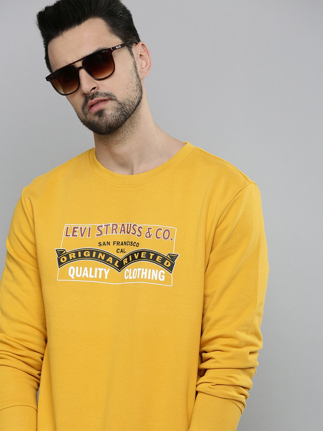  Levis Men Yellow Printed Pure Cotton Sweatshirt